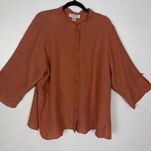 Citron Santa Monica 3/4 Sleeve Mandarin Collar Rusty Orange Silk Tunic Blouse 2x